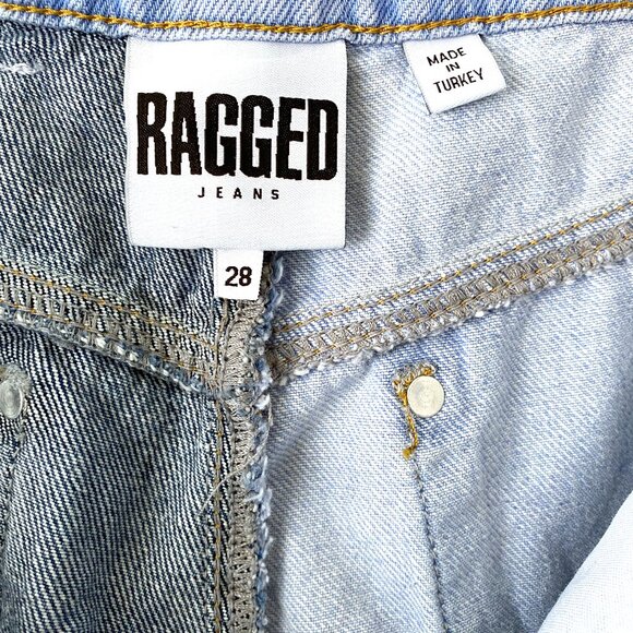 Patchwork Frayed Jeans Two Tone Denim 28 Inch Waist Jeans Trendy Y2k Grunge Punk - Picture 9 of 10